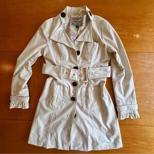 Sugarfly S  cream belted ivory nylon blend trench coat